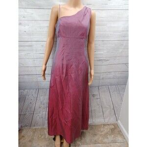 Vtg Michelangelo Prom Maxy Dress One Shoulder High Low Red Iridescent Sz 4